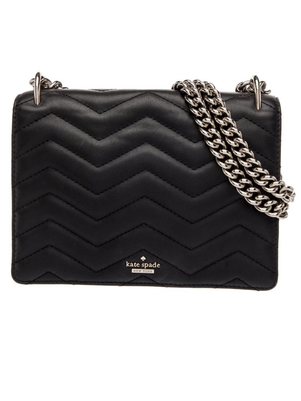 Kate Spade Reese Park Marci Black Crossbody Chevron Quilted Silver Hardware